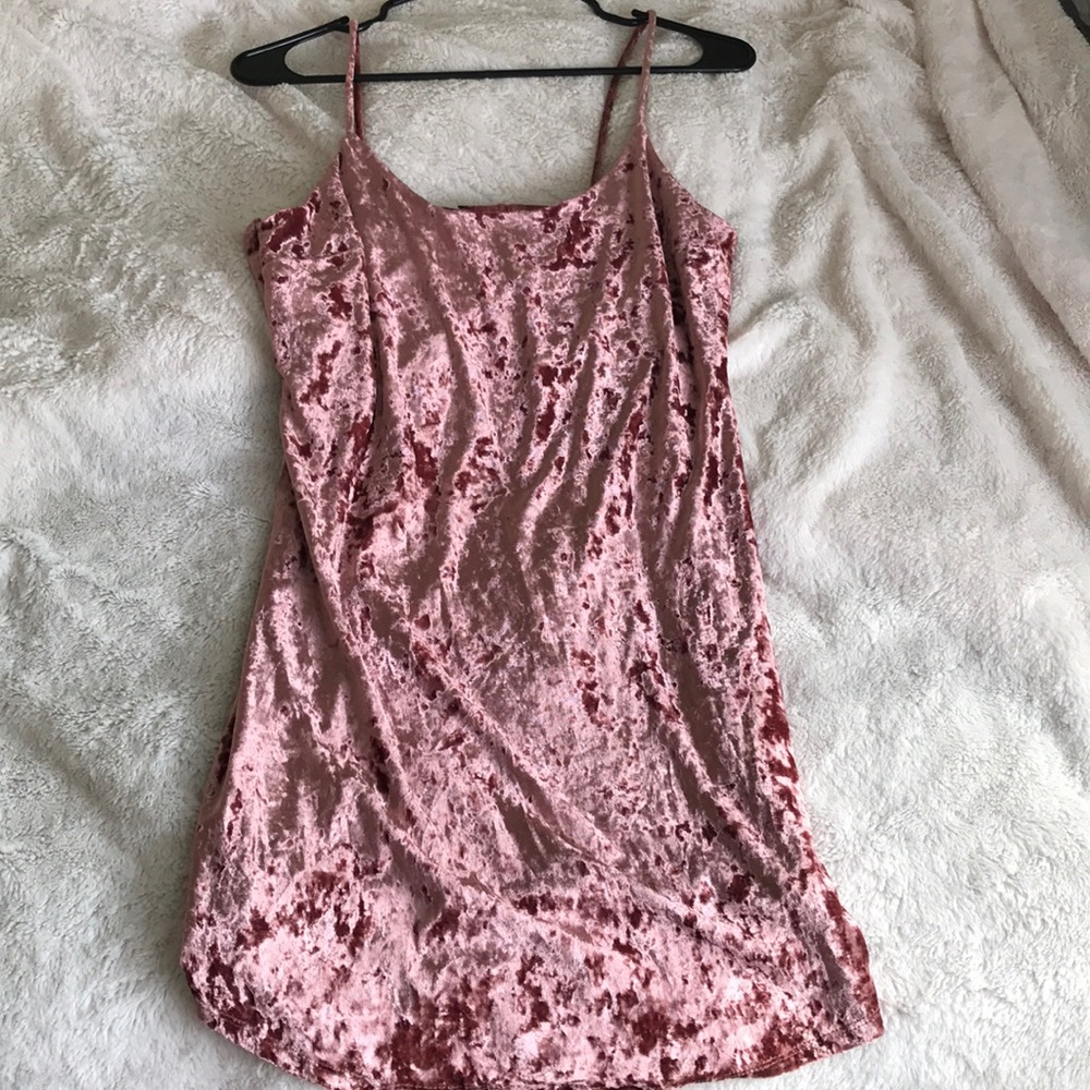 pink velvet material dress